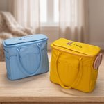 Personalizzato personaggio dei cartoni animati Grande borsa di tela per la conservazione dei filati con tasche per aghi e maniglia Regalo di compleanno all'uncinetto per gli amanti dell'artigianato