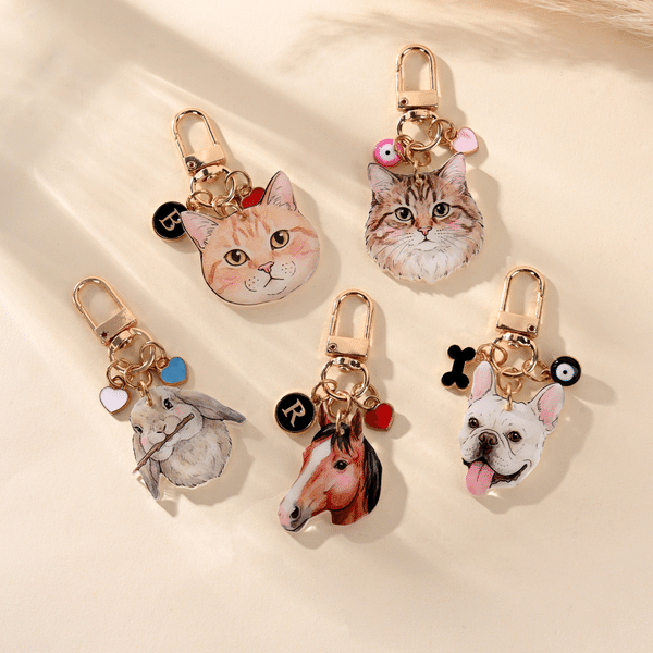 Llavero personalizado con foto de mascota, en forma de corazón, pata y hueso, con inicial; colgante para bolso; ideal para el uso diario y como regalo de cumpleaños para los amantes de las mascotas