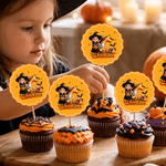 Personalized Halloween Themed Cartoon Character Photo Cupcake Topper with Name and Initial Halloween Party for Children Friend Family