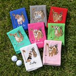 Personalized Quick Drying Multicolor Embroidered Portrait Waffle Microfiber Golf Towel with Name and Hook Birthday Gift for Golfer Pet Lovers