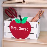 Personalized Apple Design Wooden Desktop Organizer with Text Desk Decor Teacher Appreciation Thank You Gift for Educator Teacher