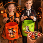 Personalised Halloween Cartoon Character Pumpkin LED Light Bucket Bag with Name and Photo Trick or Treat Halloween Party Gift for Children Boys Girls