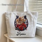 Personalised Cowgirl Hat Horseshoe Birth Flower Birthstone Large Capacity Tote Bag with Name Daily Use Birthday Gift for Woman Cowgirl