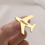 Personalised Airplane Lapel Brooch Pin with Engraved Name Birthday Gift for Pilot Stewardess Flight Attendant