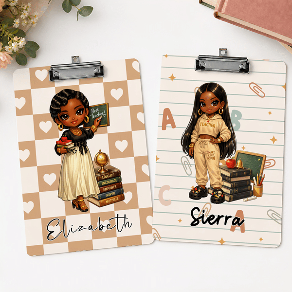 Personalized Cartoon Black Teacher Acrylic Clipboard with Name School Supplies Teacher Appreciation Week Teacher's Day Gift for Teacher