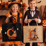 Personalised Halloween Witch Pumpkin Cartoon Kid Photo Large Capacity Jute Bag with Name Halloween Party Trick or Treat Activity Gift for Kids
