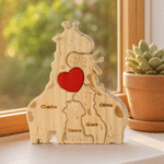 Personalised Wooden Giraffe Family Red Heart Puzzle with 2-5 Names Home Decor Birthday Baby Shower Gift for Family Members