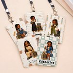 Personalised Cartoon Black Female Teacher Subject ID Card Badge Holder with Name Back to School Teacher Appreciation Gift for Teachers