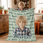 Personalized Watercolor Style Photo Soft Throw Blanket with Name Back to School Anniversary Birthday Gift for Kid