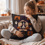 Personalised Retro Halloween Witch Hat Pet Photo Cushion Cover with Name and Text Cute Festival Home Decor Halloween Party Gift for Pet Lover