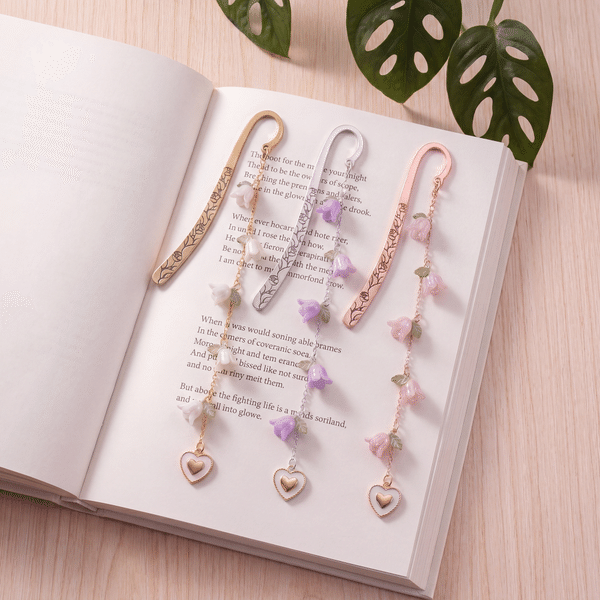 Personalised Miniature Lily of the Valley Bookmark Hook with Initial Reading Accessory Birthday Gift for Book Lovers Bookworms