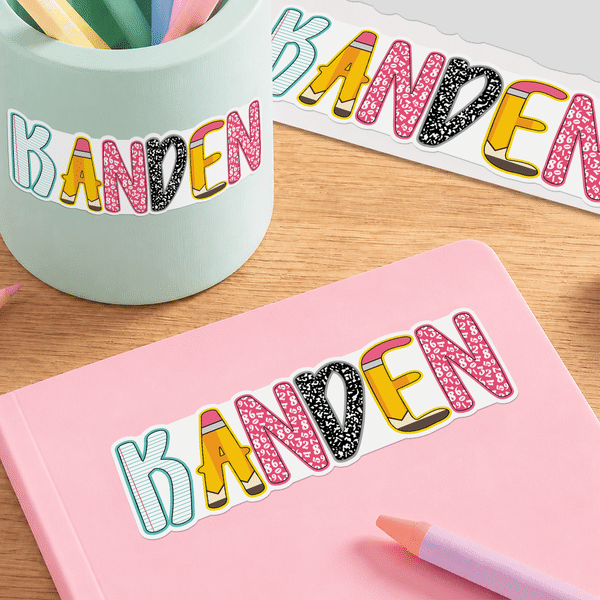 Personalised Cute Colourful School Themed Waterproof Stickers with Name Daily Use Back to School Birthday Gift for Students Boys Girls