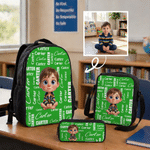 Personalised Name Word Cloud Cartoon Character Backpack Lunch Box Pencil Case Set Back to School Birthday Gift for Kids Boys Girls