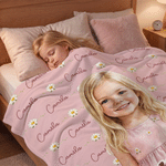Personalized Watercolor Style Photo Soft Throw Blanket with Name Back to School Anniversary Birthday Gift for Kid