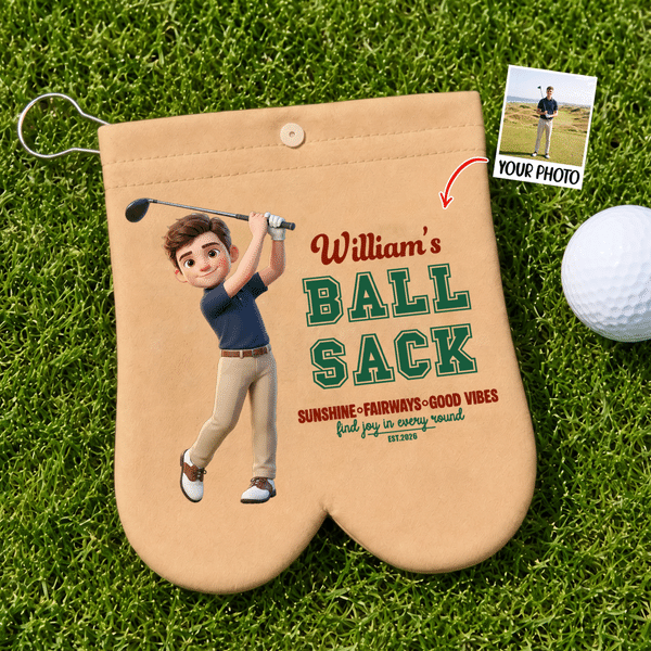 Personalized Photo Design Name Golf Ball Bag Sack with 2 Golf Balls Golf Accessories Birthday Gift for Golfer Golf Player
