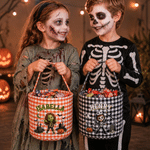 Personalised Cartoon Characters Pumpkin Castle Bat Crescent Moon Halloween Sweets Bucket with Photo and Name Halloween Gift for Boys Girls