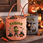 Personalised Cartoon Characters Pumpkin Castle Bat Crescent Moon Halloween Sweets Bucket with Photo and Name Halloween Gift for Boys Girls