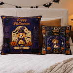 Personalised Retro Halloween Witch Hat Pet Photo Cushion Cover with Name and Text Cute Festival Home Decor Halloween Party Gift for Pet Lover