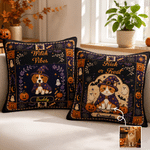 Personalised Retro Halloween Witch Hat Pet Photo Cushion Cover with Name and Text Cute Festival Home Decor Halloween Party Gift for Pet Lover