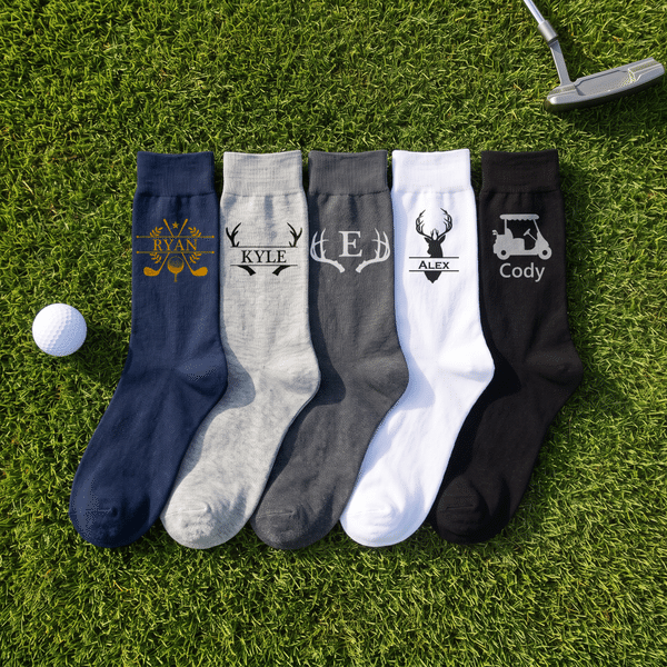 Personalised Multicolour Golf Theme 100% Cotton Socks with Name and Initial Golf Club Game Day Gift for Golf Lovers Golfers