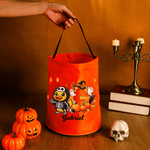 Personalised Cute Halloween Duck LED Light Bucket Bag with Name and Initial Trick or Treat Halloween Party Gift for Kids Boys Girls