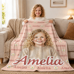 Personalized Watercolor Style Photo Soft Throw Blanket with Name Back to School Anniversary Birthday Gift for Kid