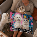 Personalised Multicolour Graffiti Style Pet Photo Soft Pet Blanket with Name Daily Use Living Room Birthday Gift for Pet Owner