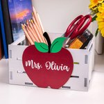Personalized Apple Design Wooden Desktop Organizer with Text Desk Decor Teacher Appreciation Thank You Gift for Educator Teacher