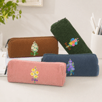 Personalised Multicolour Birth Flower Corduroy Pencil Case Pen Bag with Name Teacher's Day Birthday Back to School Gift for Colleague Teacher Student