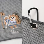 Personalized Quick Drying Multicolor Embroidered Portrait Waffle Microfiber Golf Towel with Name and Hook Birthday Gift for Golfer Pet Lovers