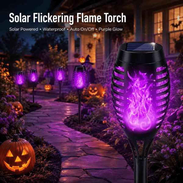 Halloween Spooky Solar Stake Lights with Purple or Yellow, Waterproof Yard Pathway Patio Landscape Decor, Gift for Homeowners/Garden Lovers