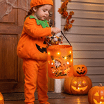 Personalised Halloween Cartoon Character Pumpkin LED Light Bucket Bag with Name and Photo Trick or Treat Halloween Party Gift for Children Boys Girls
