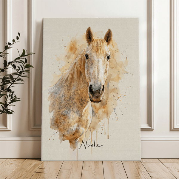 Personalized Watercolour Horse Portrait Photo Canvas Prints with Name Wall Decor Ship from USA Housewarming Birthday Gift for Horse Owner