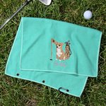 Personalized Quick Drying Multicolor Embroidered Portrait Waffle Microfiber Golf Towel with Name and Hook Birthday Gift for Golfer Pet Lovers