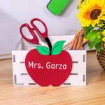 Personalized Apple Design Wooden Desktop Organizer with Text Desk Decor Teacher Appreciation Thank You Gift for Educator Teacher