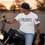 Personalised I Fix Shit That's What I Do Multicolour 100% Cotton T-shirt with Name Birthday Funny Gift for Man Husband Dad Grandad Mechanic Handyman