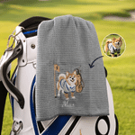 Personalized Quick Drying Multicolor Embroidered Portrait Waffle Microfiber Golf Towel with Name and Hook Birthday Gift for Golfer Pet Lovers
