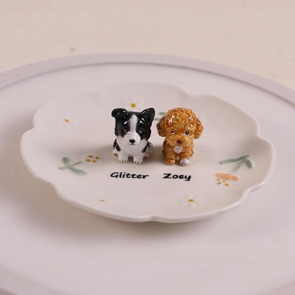 Bandeja de cerámica para anillos y joyas, hecha a mano y personalizada, con foto en 3D de una margarita y el nombre, ideal como regalo de cumpleaños o aniversario para los amantes de las mascotas 3