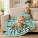Personalized Watercolor Style Photo Soft Throw Blanket with Name Back to School Anniversary Birthday Gift for Kid