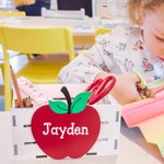 Personalized Apple Design Wooden Desktop Organizer with Text Desk Decor Teacher Appreciation Thank You Gift for Educator Teacher