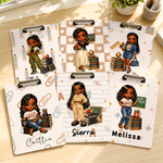 Personalized Cartoon Black Teacher Acrylic Clipboard with Name School Supplies Teacher Appreciation Week Teacher's Day Gift for Teacher