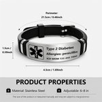 Personligt anpassat, justerbart ”Star of Life”-armband för medicinsk larmfunktion med ID-namnskylt och text – vardags- och resebruk, medicinsk present till patienter och barn