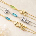 Personalized Exquisite Birthstone Bracelet with Initial Charm Birthday Mother's Day Friendship Gift for Women
