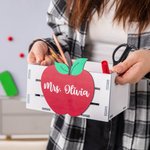 Personalized Apple Design Wooden Desktop Organizer with Text Desk Decor Teacher Appreciation Thank You Gift for Educator Teacher