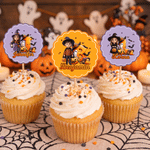 Personalized Halloween Themed Cartoon Character Photo Cupcake Topper with Name and Initial Halloween Party for Children Friend Family