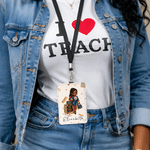 Personalised Cartoon Black Female Teacher Subject ID Card Badge Holder with Name Back to School Teacher Appreciation Gift for Teachers