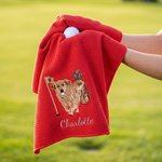 Personalized Quick Drying Multicolor Embroidered Portrait Waffle Microfiber Golf Towel with Name and Hook Birthday Gift for Golfer Pet Lovers