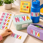 Autocollants imperméables personnalisés, mignons et colorés sur le thème de l'école, avec prénom – À utiliser au quotidien – Cadeau de rentrée scolaire ou d'anniversaire pour les élèves, garçons et fi