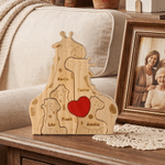 Personalised Wooden Giraffe Family Red Heart Puzzle with 2-5 Names Home Decor Birthday Baby Shower Gift for Family Members