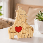 Personalised Wooden Giraffe Family Red Heart Puzzle with 2-5 Names Home Decor Birthday Baby Shower Gift for Family Members